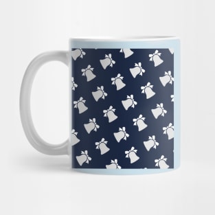 white and blue christmas bells pattern (jingle bells, santa rings a bell, christmas bellls for sale and christmas bells drawing images) Mug